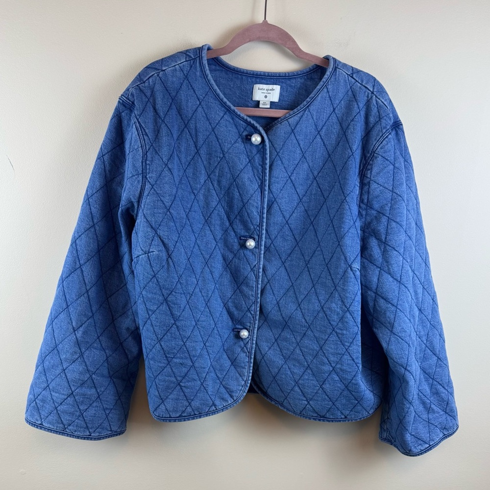 Kate Spade X Target Blue Chambray Quilted Women's Jacket w/ pearl buttons - Picture 2 of 10